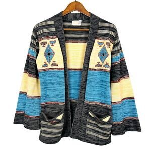 Vintage 70s Fine Quality Sweaters Open Front Cardigan Southwest SW Fiber Art - M